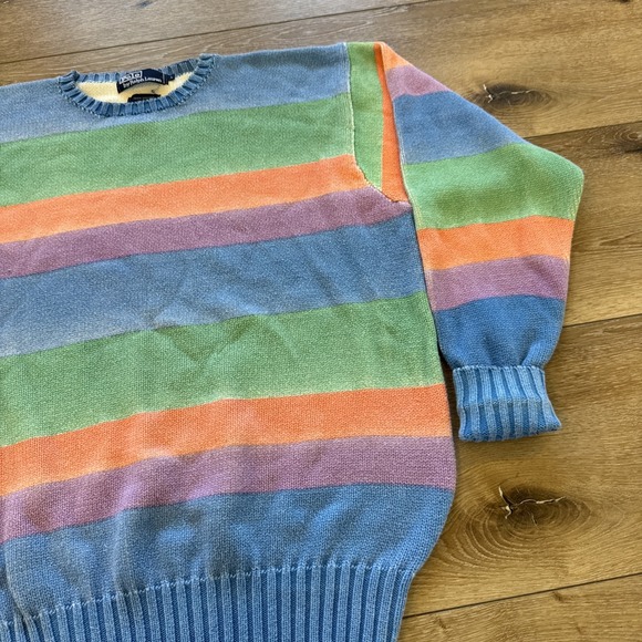 Vintage Polo Ralph Lauren Sweater Mens‎ L Knit Cotton Colorblock Striped 90s - Picture 3 of 7